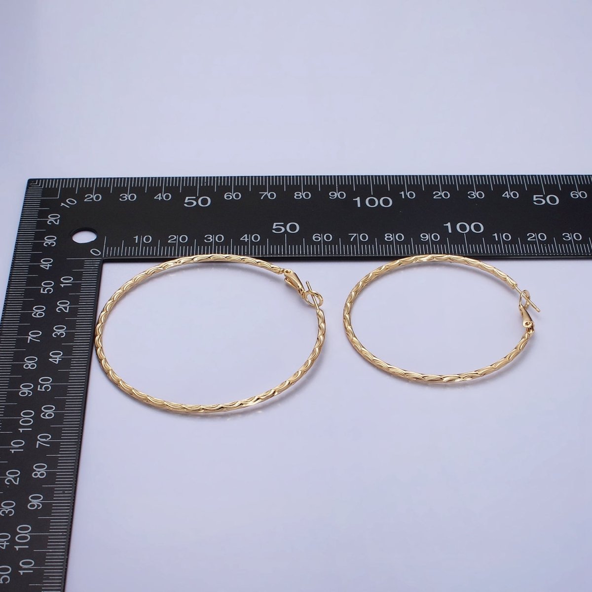 50mm, 60mm Curved Lined Textured Hinge-Hoop Earrings in Gold & Silver | AB745, AB445 - DLUXCA