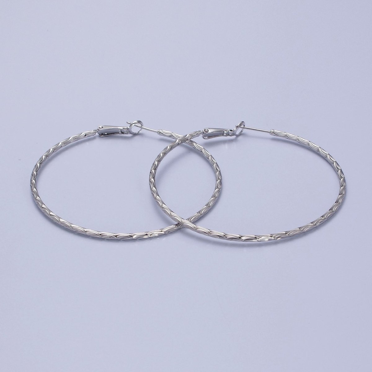 50mm, 60mm Curved Lined Textured Hinge-Hoop Earrings in Gold & Silver | AB745, AB445 - DLUXCA