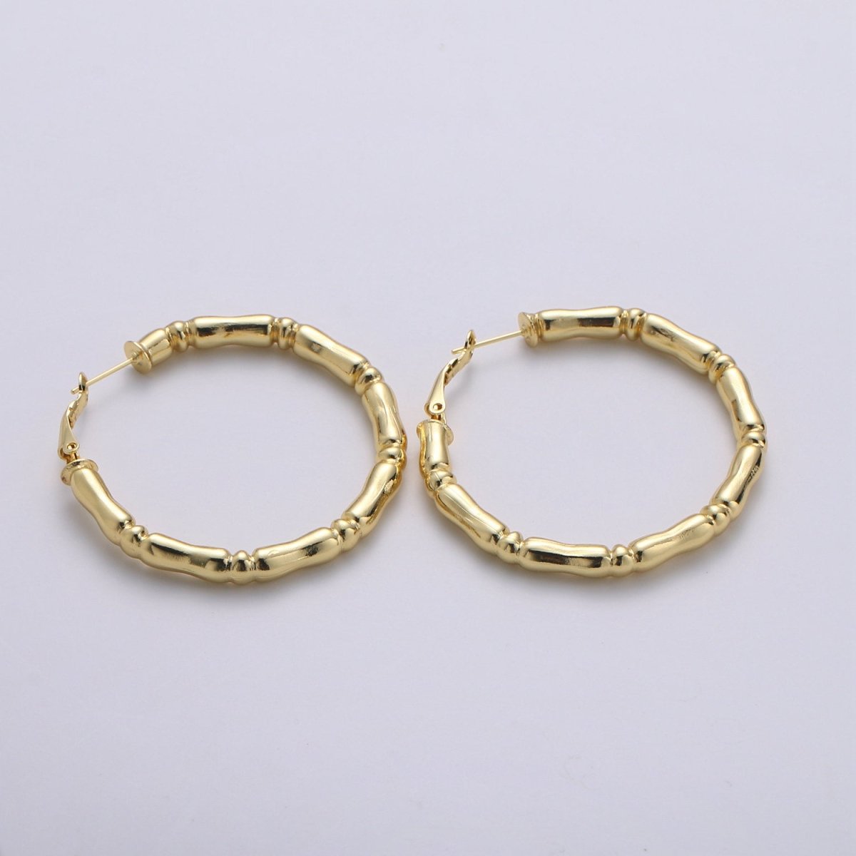 50mm Gold Bamboo Hoop Earring Round Twisted Hoop Earring 14K Gold Plated Statement Jewelry for Teen Women Girl Q-534 - DLUXCA