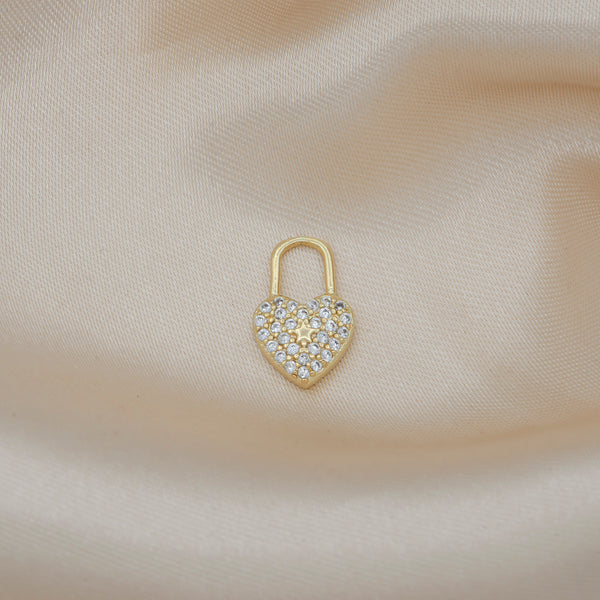 Gold Crystal Heart and Mini Star Padlock Supplies CZ Crystal Heart Micro Pave Jewelry Supply Component GP-556 - DLUXCA