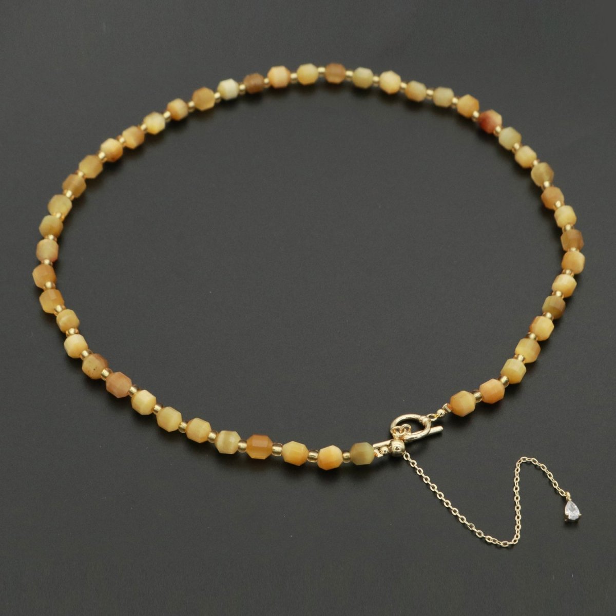5.5mm Tiger Eye Natural Gemstone Bead 16.5 Inch Choker Necklace w. Toggle Clasps | WA-249 Clearance Pricing - DLUXCA