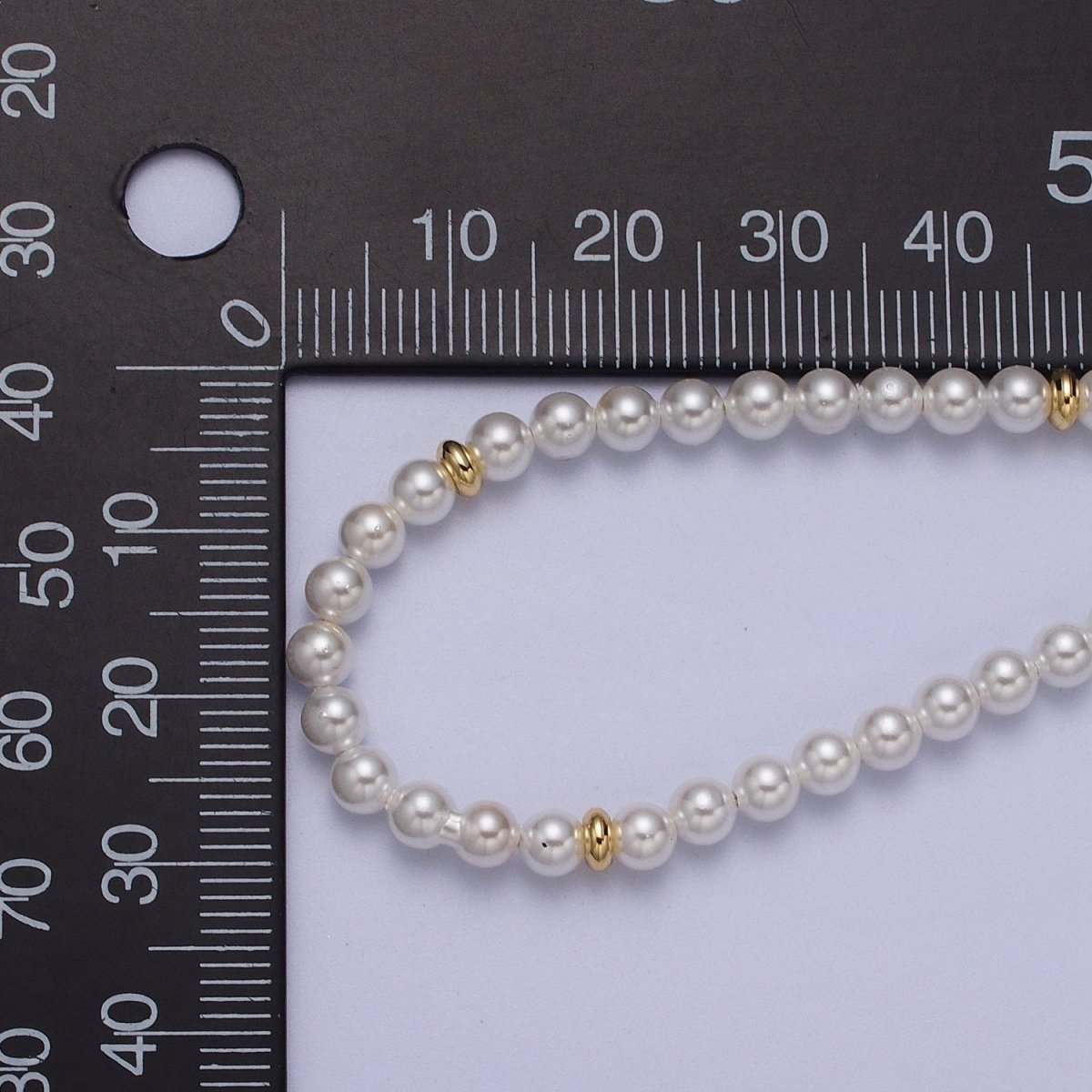 5mm, 6mm White Round Shell Pearl Gold Beaded 15.5 Choker Necklace | WA-1303 WA-1304 Clearance Pricing - DLUXCA