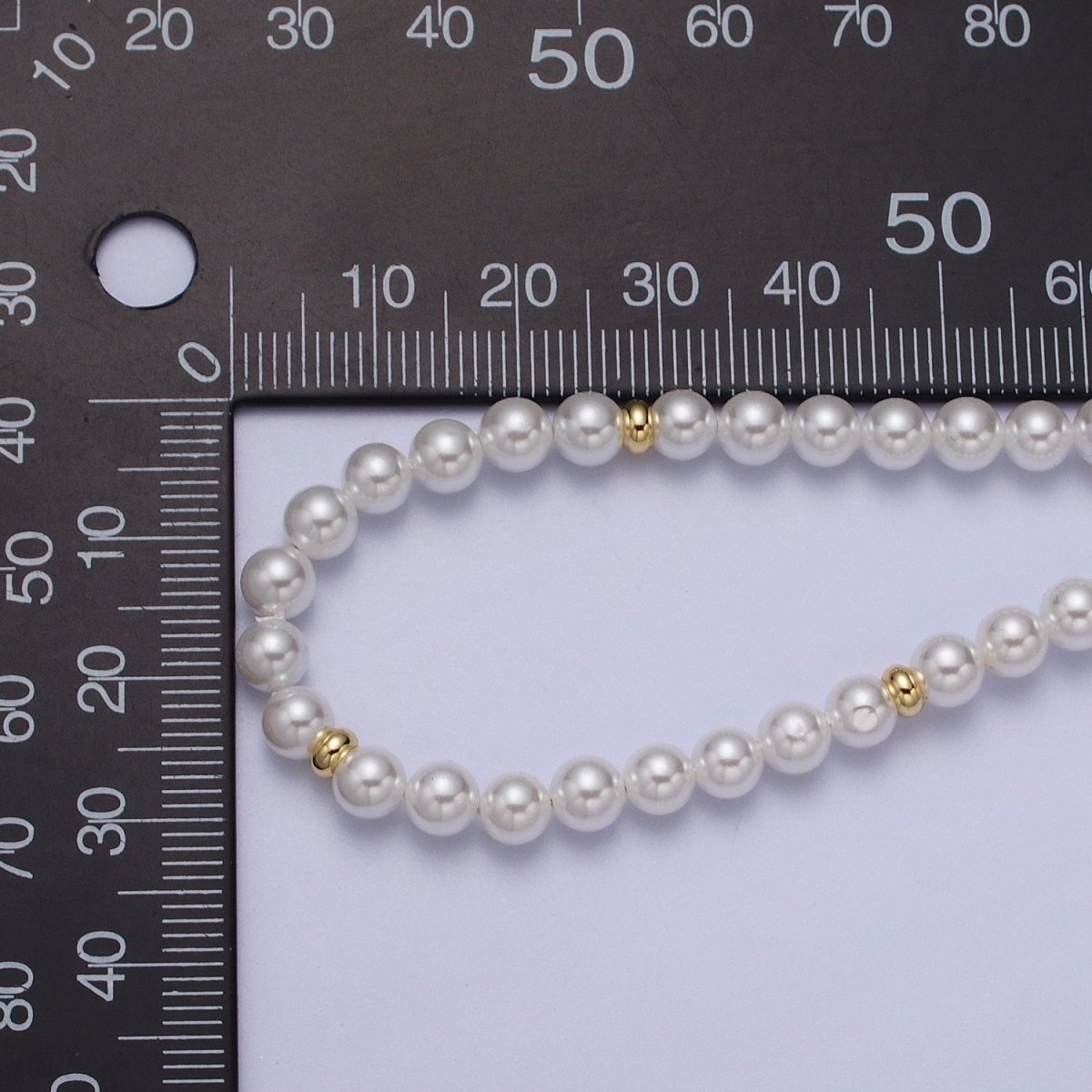 5mm, 6mm White Round Shell Pearl Gold Beaded 15.5 Choker Necklace | WA-1303 WA-1304 Clearance Pricing - DLUXCA
