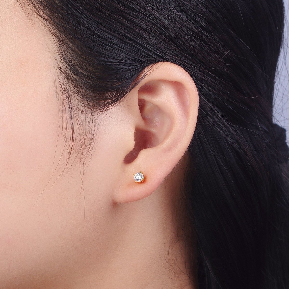 5mm, 7mm, 8mm Clear Round CZ Silver Stud Minimalist Earrings | AB103 AB104 AB105 - DLUXCA