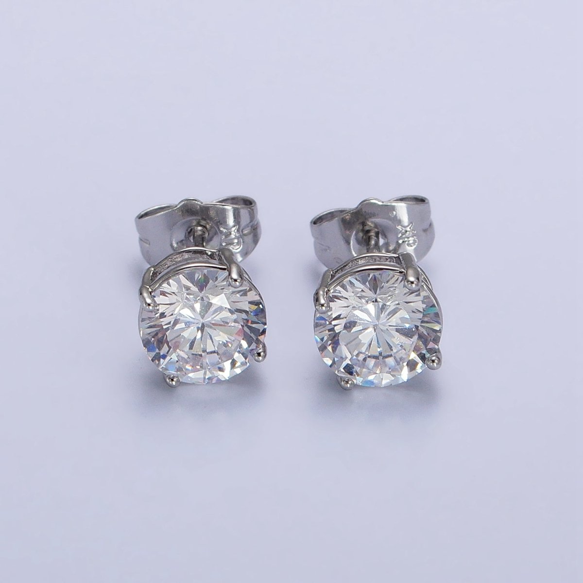 5mm, 7mm, 8mm Clear Round CZ Silver Stud Minimalist Earrings | AB103 AB104 AB105 - DLUXCA