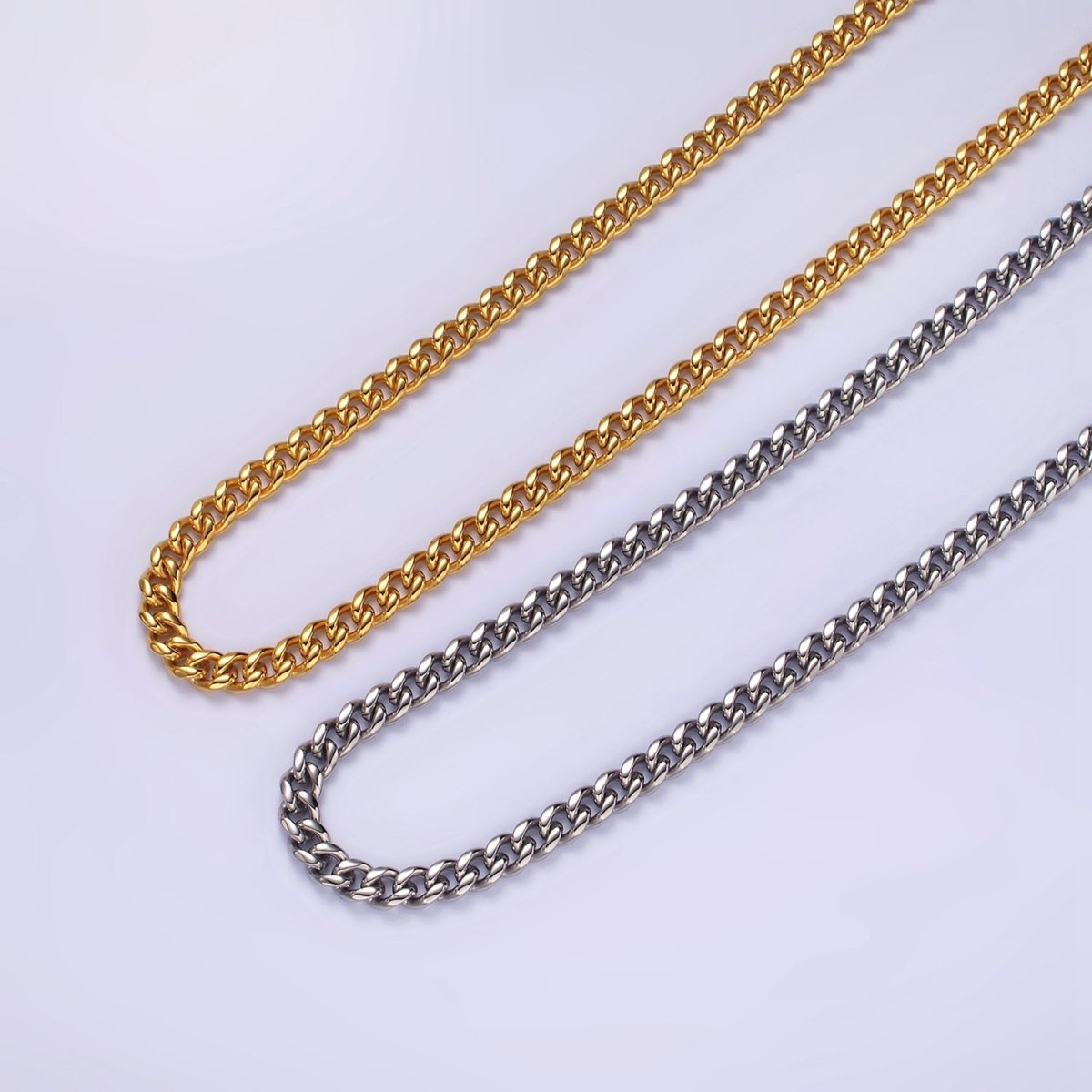 5mm Curb Chain Necklaces 21.6" or 23.6 " Chain , Lobster Clasp in Silver , Gold - Wholesale Stainless Steel Chains | WA2139 to WA2142 Clearance Pricing - DLUXCA