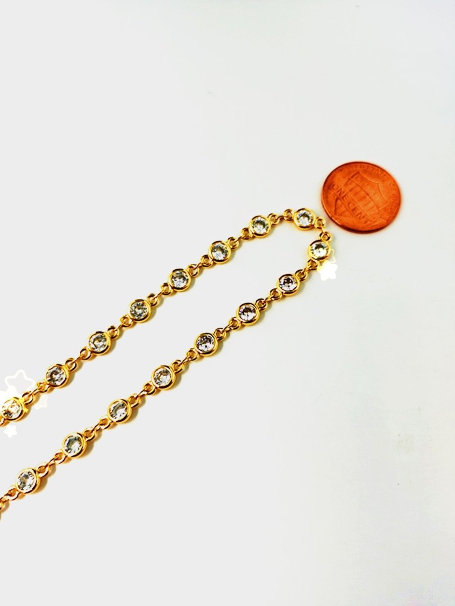 5mm Round Cubic Zirconia Gold Filled Chain by Yard, Gold Cable Chains, Chain Supplies, Bulk Chain for Rosary Necklace Bracelet Supply | ROLL-182 Clearance Pricing - DLUXCA