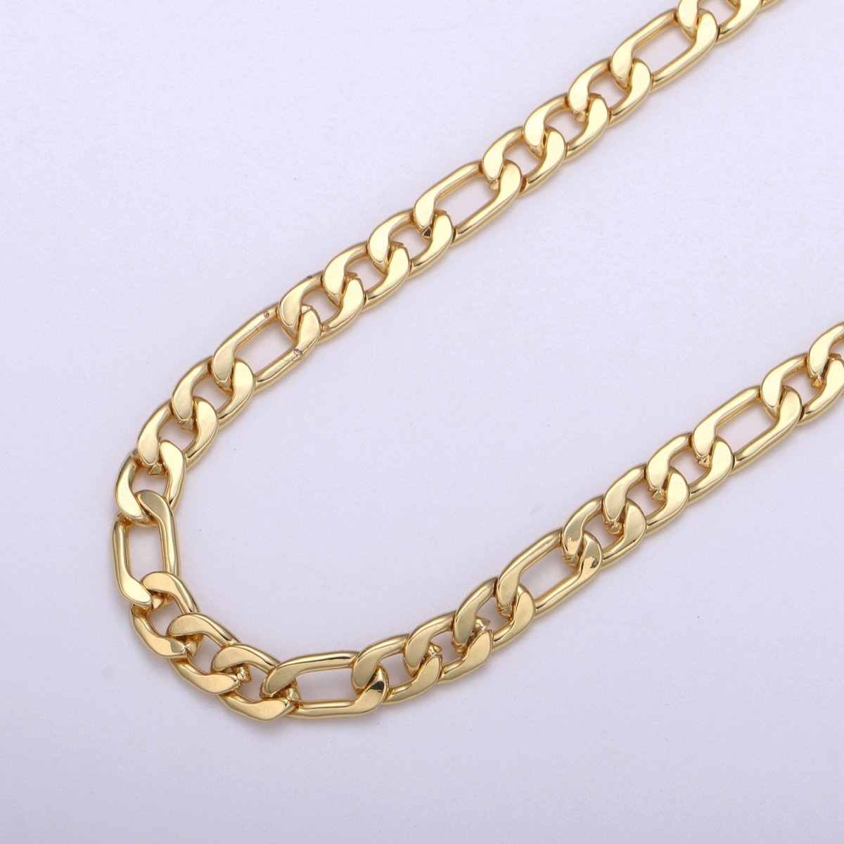 6.3mm Wide FIGARO Gold Silver Chain By Yard, Chunky Figaro Chain, Wholesale Bulk Roll Chain DIY Craft, 24K White Gold Filled Chain For Necklace Bracelet Anklet Component Supply | ROLL-494, ROLL-495 Clearance Pricing - DLUXCA