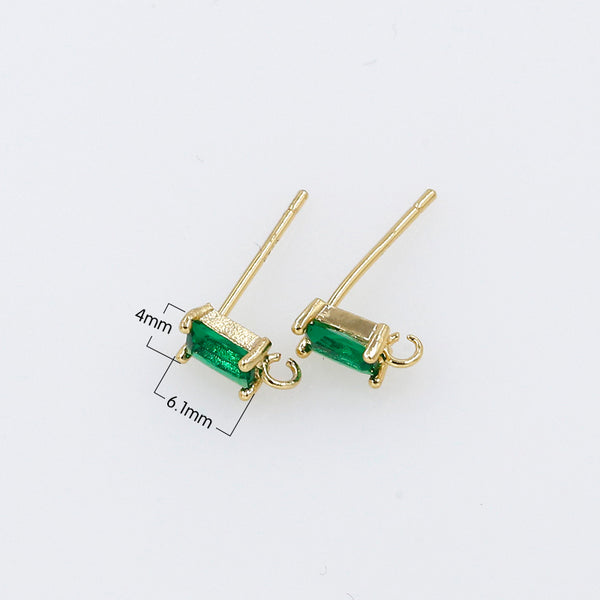 DLUXCA Square Crystal Candy Stone on Gold Plated Studs Earring Supplies CZ Single Stone Golden Earring Jewelry Supply Component GP-693 GP-694 GP-695
