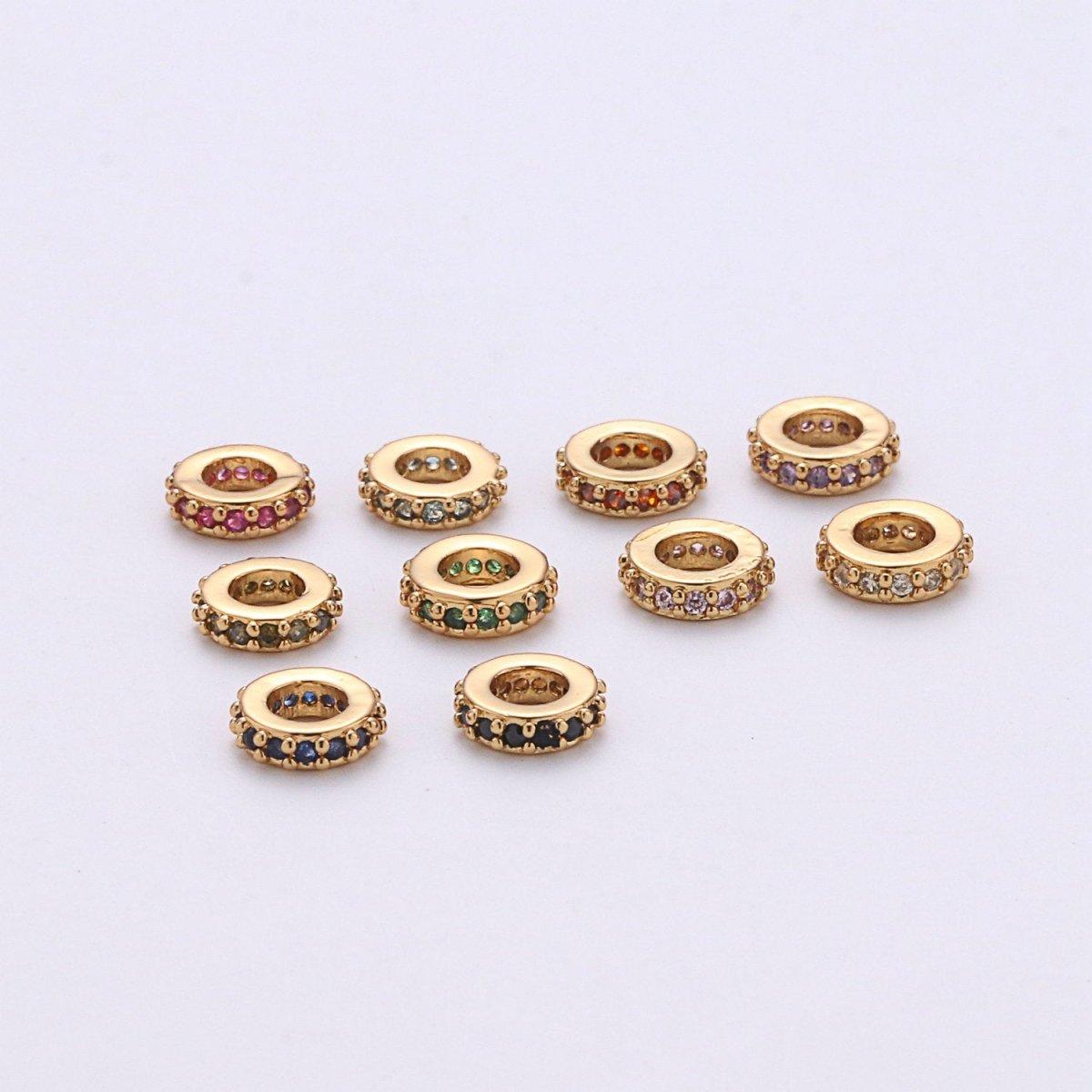 6mm CZ Micro Pave Rondelle Big Hole Spacer Beads, Cubic Zirconia Large Hole Space Beads, Sliding Beads for Charm Earring Necklace Bracelet K-478 - K-487 - DLUXCA