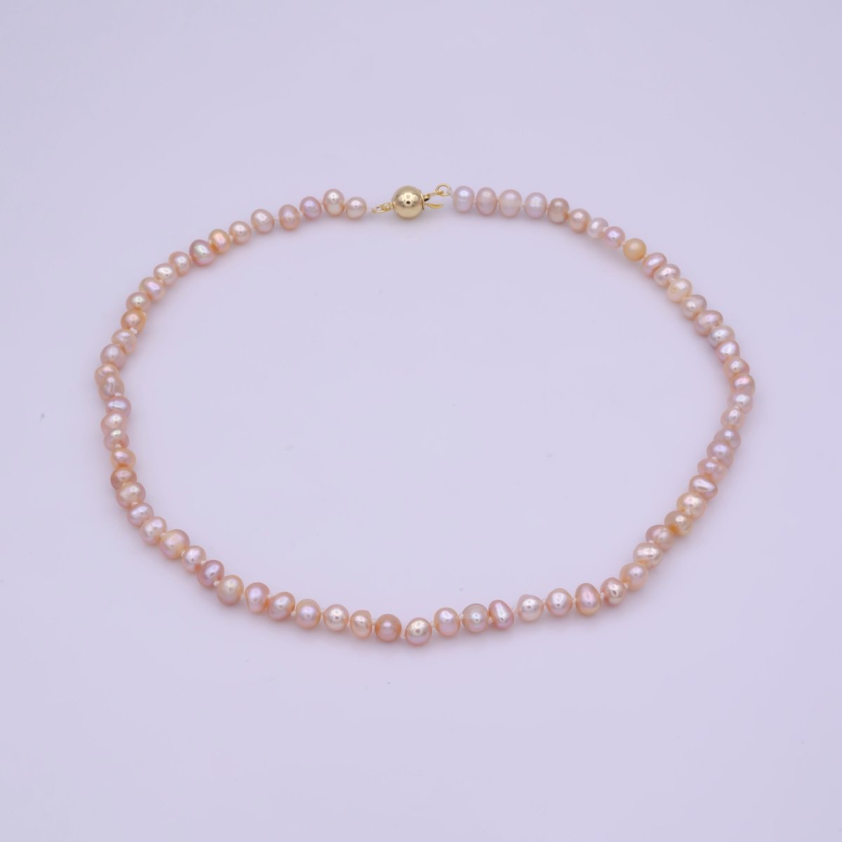 6mm Natural Pink Button Freshwater Pearl 17.5 Inch Layering Handmade Necklace | WA-405 Clearance Pricing - DLUXCA