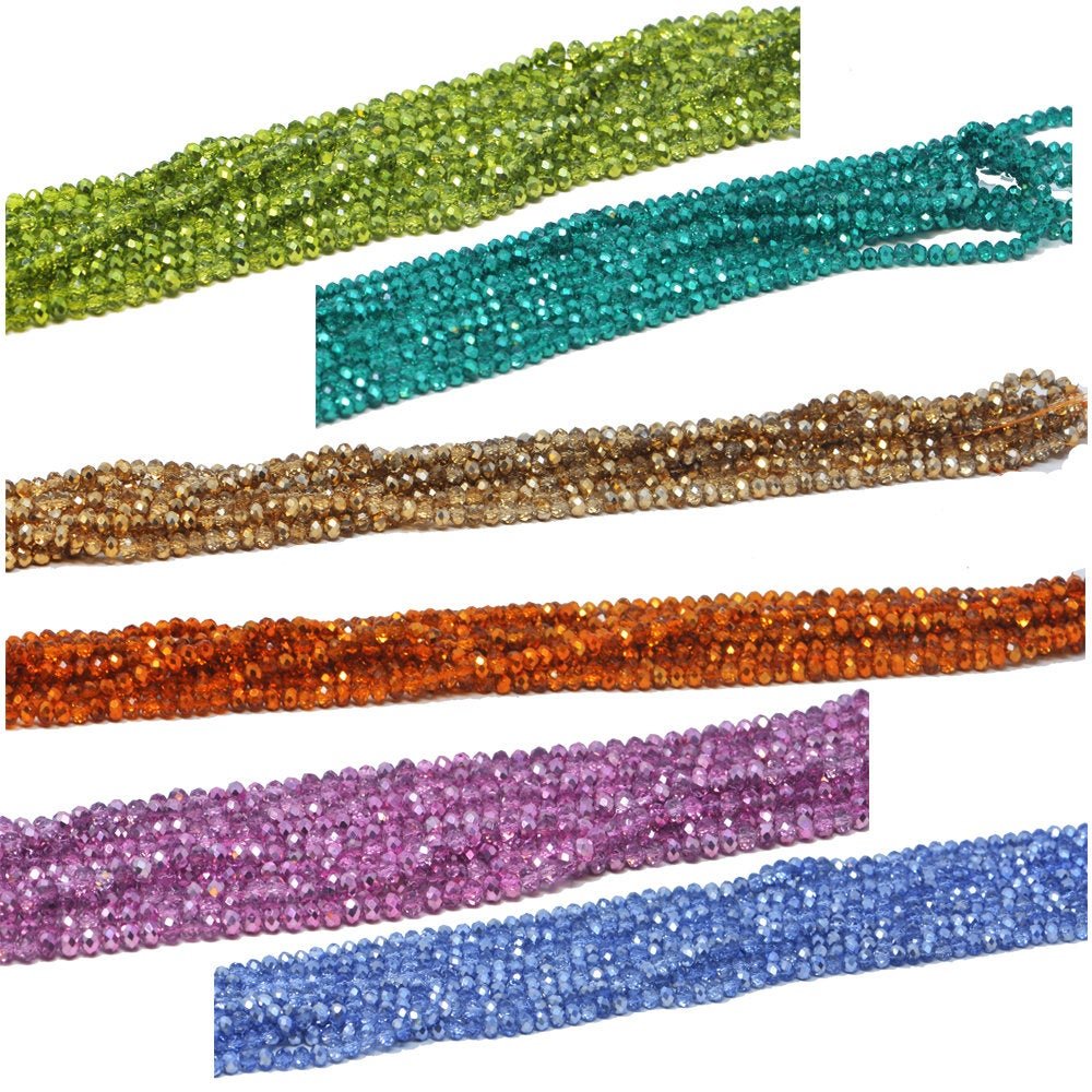 6mm Rondelle Faceted Crystal Beads, Multiple Color Available, Approximately 95 PCs per Strand Length 17'' - DLUXCA