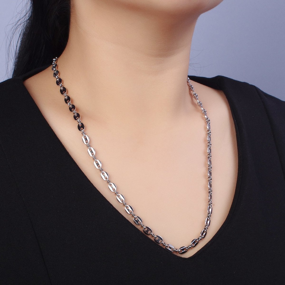 6mm Silver Anchor Mariner Link Chain Necklace Long Necklace Statement Unisex Chain Necklace, Gift For Him or Her | WA-1595 Clearance Pricing - DLUXCA