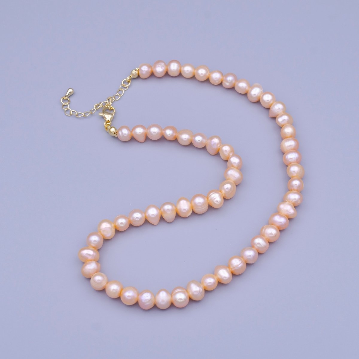 7.6mm Round Nugget Pink Freshwater Pearl 14 Inch Choker Necklace | WA-1463 Clearance Pricing - DLUXCA