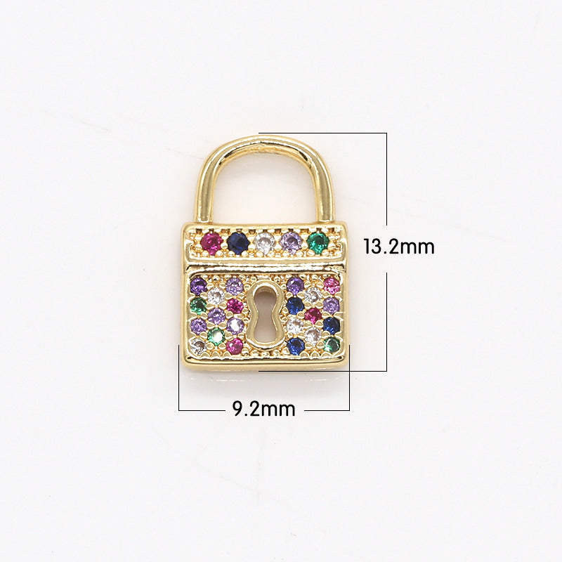 Dainty Multicolor Crystal Golden Square Padlock Charm CZ Geometric Square Colorful Crystal Gold Plated Charm Pendant GP-793 - DLUXCA