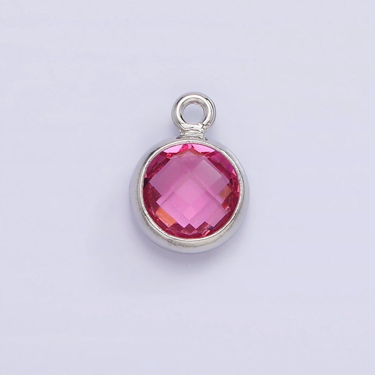 7mm CZ-Birthstone Charm Dainty Round Faceted CZ Birthstone Pendant, Personalized Jewelry N-1173 - N-1184 - DLUXCA