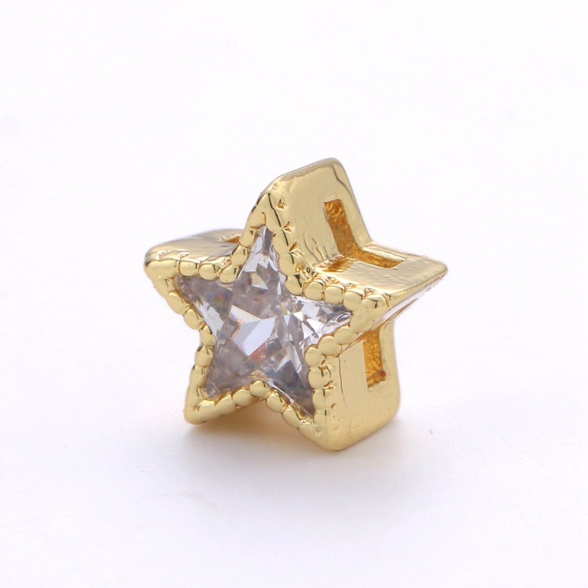 7Mm Gold Star, Micro Pave Star Charms, Cubic Zirconia Star, CZ Star Pendant, Star Necklace, Gold Charm, Star Beads B-320 - DLUXCA