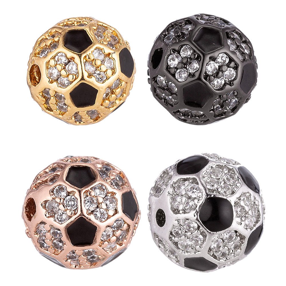 8mm 18K Gold Filled Micro Paved Soccer Ball Bead | B-026 - DLUXCA