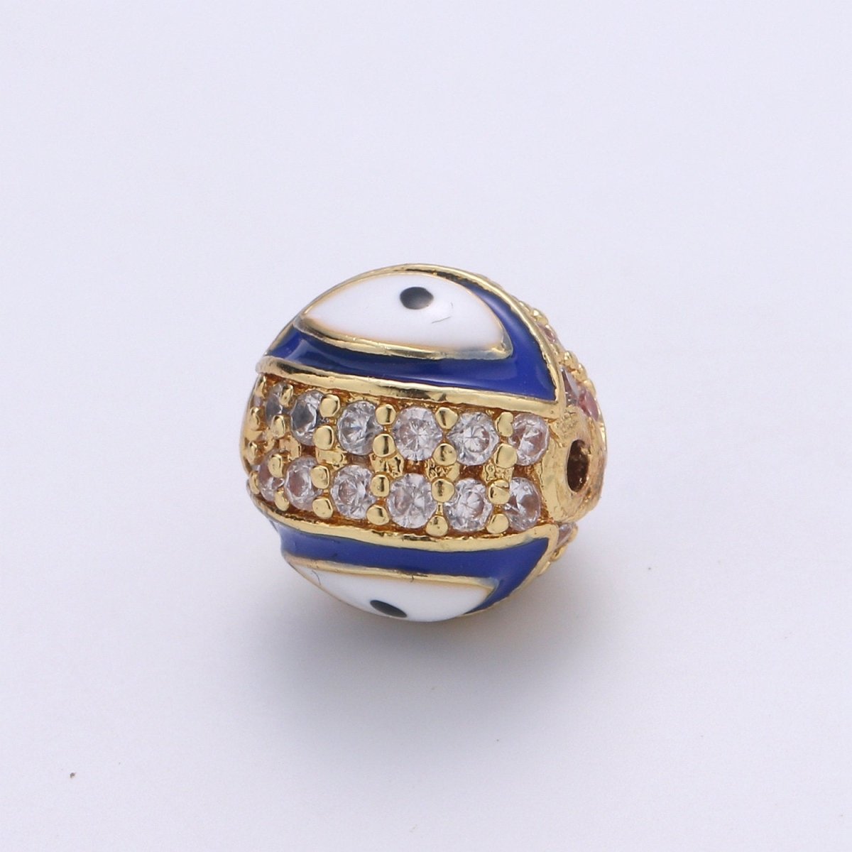 8mm Evil Eye Beads - Round Circle Bead Spacer - Religious Amulet Prayer Beads - Gold Evil Eye Bracelet Beads - Micro Pave Small Hole Beads B-287 B-288 B-289 B-290 B-291 B-292 - DLUXCA
