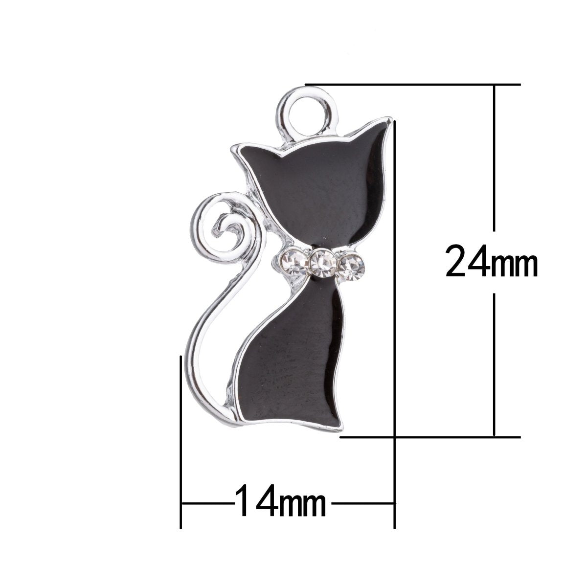 8pcs Cute Black Kitty Cat Alloy Bracelet Charm, Austria Crystal Necklace Pendant, Findings for Jewelry Making - DLUXCA