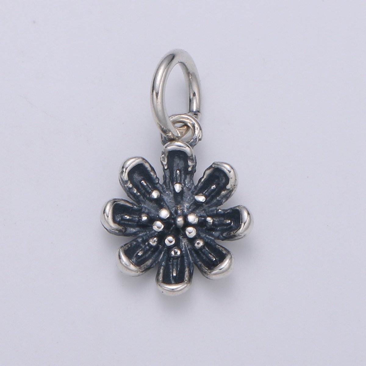 925 Sterling Silver Aster Charm, Floral Charm Silver Black Flower Charm for Necklace Bracelet Earring, Flower Charm SL-152 - DLUXCA