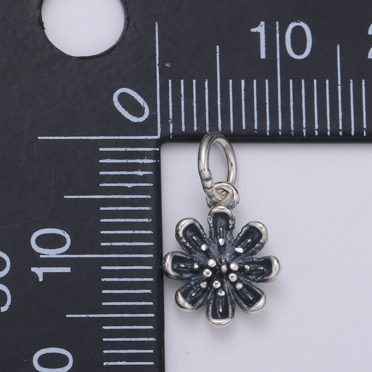 925 Sterling Silver Aster Charm, Floral Charm Silver Black Flower Charm for Necklace Bracelet Earring, Flower Charm SL-152 - DLUXCA