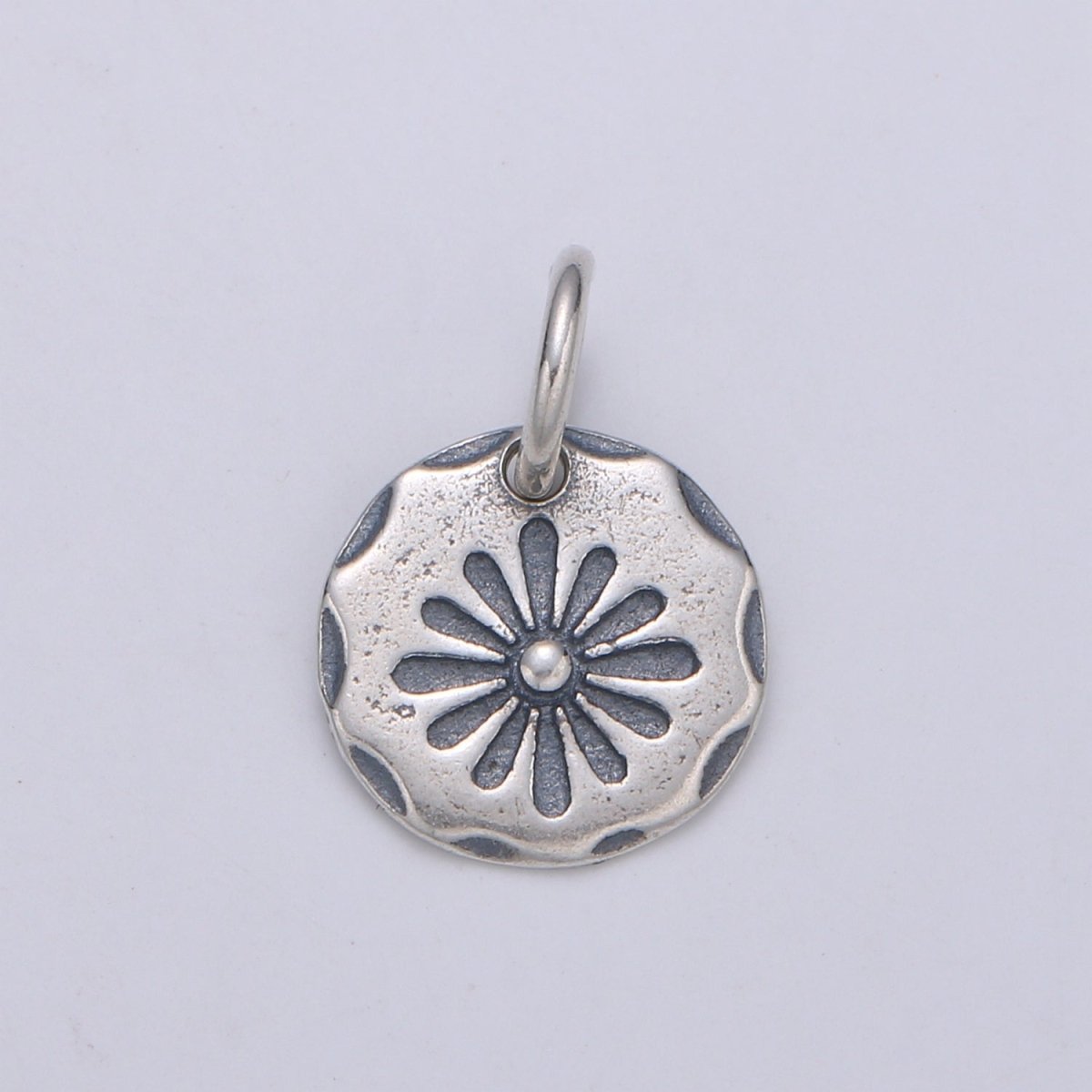 925 Sterling Silver Aster Flower Charm, Circle Floral Charm Silver Flower Charm for Necklace Bracelet Earring, Floral Charm SL-140 - DLUXCA