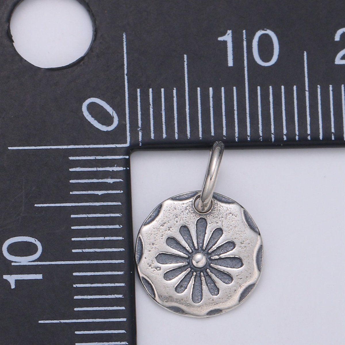 925 Sterling Silver Aster Flower Charm, Circle Floral Charm Silver Flower Charm for Necklace Bracelet Earring, Floral Charm SL-140 - DLUXCA