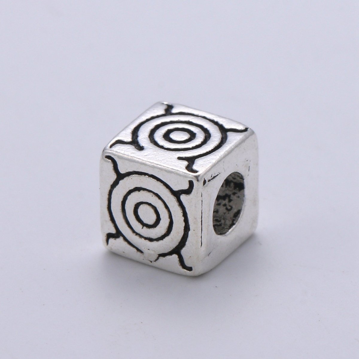 925 Sterling Silver Bali Style Bead, Cube Bead Silver Circle Pattern Bead for Bracelet making Supply, Bracelet Bead Spacer SL-216 - DLUXCA