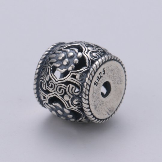 925 Sterling Silver Bali Style Flower Bead, Floral Bead Silver Flower Bead for Bracelet Spacer Component, Blooming Flower Bead SL-214 - DLUXCA