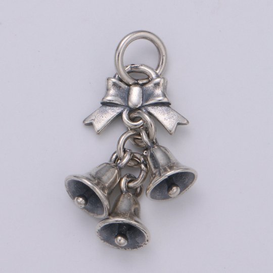 925 Sterling Silver Bells Charm Charm, Holiday Charm Silver Ribbon Charm for Necklace Bracelet Earring, Dangling Charm SL-197 - DLUXCA