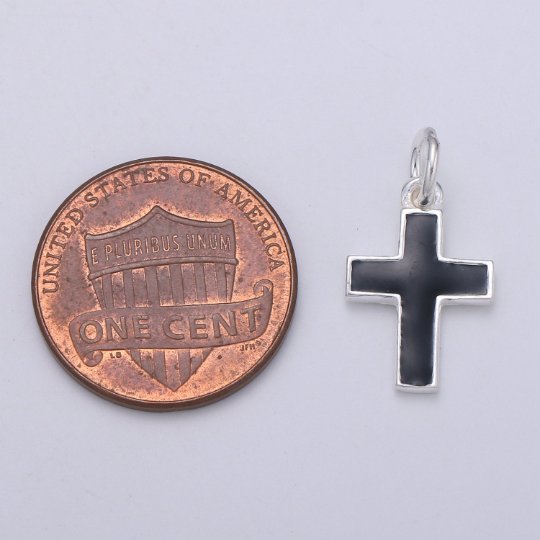 925 Sterling Silver Black Cross Charm, Religious Charm Silver Hope Charm for Necklace Bracelet Earring, Holy Symbol Charm SL-055 - DLUXCA