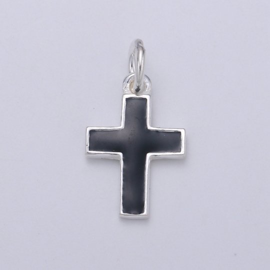 925 Sterling Silver Black Cross Charm, Religious Charm Silver Hope Charm for Necklace Bracelet Earring, Holy Symbol Charm SL-055 - DLUXCA