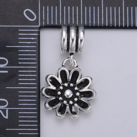925 Sterling Silver Black Flower Charm, Antique Silver Flower Charm Daisy Flower Charm for Necklace Bracelet Earring, Floral Charm, SL-HJ-77 - DLUXCA