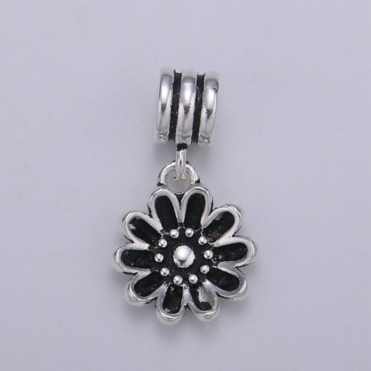 925 Sterling Silver Black Flower Charm, Antique Silver Flower Charm Daisy Flower Charm for Necklace Bracelet Earring, Floral Charm, SL-HJ-77 - DLUXCA