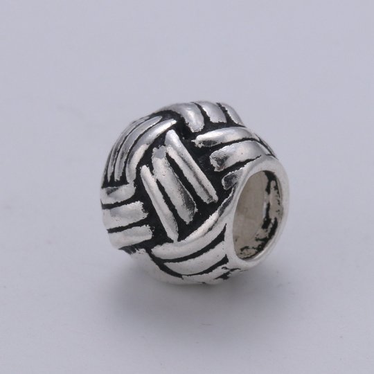 925 Sterling Silver Braided Bead, Patterned Beads Silver Bali Beads for Bracelet Component Antique Silver Weaving Beads Spacer SL-213 - DLUXCA