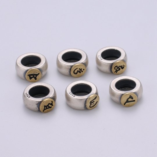 925 Sterling Silver Buddhism Letter Beads, Message Beads Silver Luck Beads for Necklace Bracelet Earring, Buddhism Beads SL-201~SL-206 - DLUXCA