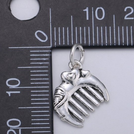 925 Sterling Silver Comb Charm, Mulan Comb Charm Silver Hair Brush Charm for Necklace Bracelet Earring, Heart Charm SL-107 - DLUXCA