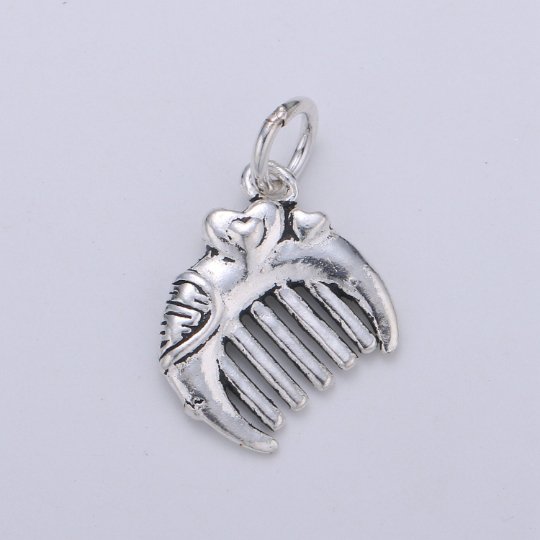 925 Sterling Silver Comb Charm, Mulan Comb Charm Silver Hair Brush Charm for Necklace Bracelet Earring, Heart Charm SL-107 - DLUXCA