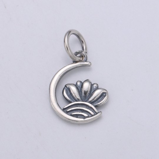 925 Sterling Silver Crescent Moon Charm, Galaxy Charm Silver Crown Charm for Necklace Bracelet Earring, Flower Charm SL-184 - DLUXCA