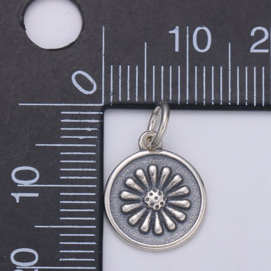 925 Sterling Silver Daisy Flower Charm, Circle Round Disc Floral Charm Silver Flower Charm for Necklace Bracelet Earring SL-146 - DLUXCA