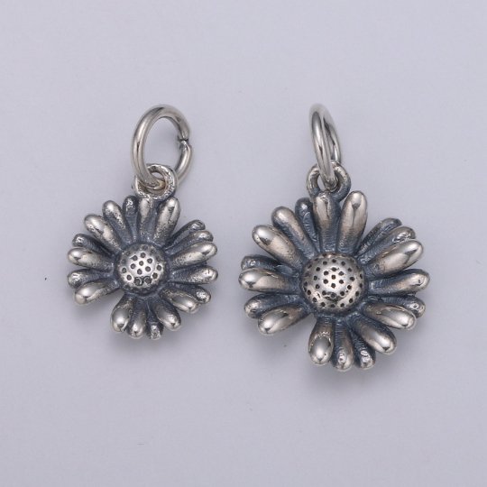 925 Sterling Silver Daisy Flower Charm, Flower Charm Floral Charm for Necklace Bracelet Earring, Daisy Charm, SL-HJ-73/74 - DLUXCA
