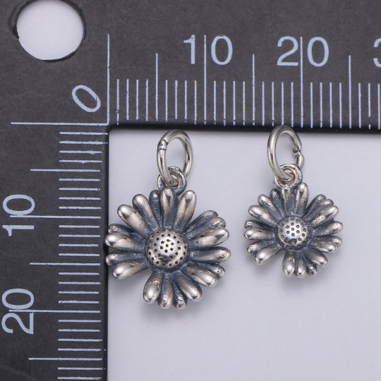 925 Sterling Silver Daisy Flower Charm, Flower Charm Floral Charm for Necklace Bracelet Earring, Daisy Charm, SL-HJ-73/74 - DLUXCA