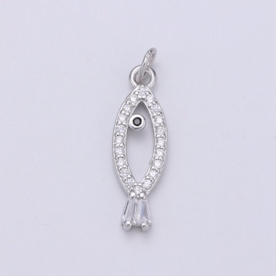 925 Sterling Silver Diamond Fish Charm, Beach Charm Silver Animal Charm for Necklace Bracelet Earring, Ocean Charm SL-123 - DLUXCA