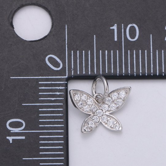 925 Sterling Silver Diamond Petal Butterfly Charm, Nature Charm Silver Animal Charm for Necklace Bracelet Earring, Butterfly Charm SL-156 - DLUXCA