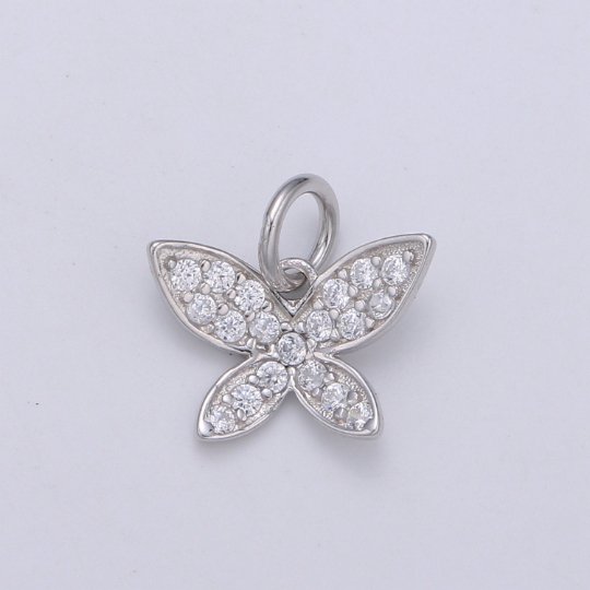 925 Sterling Silver Diamond Petal Butterfly Charm, Nature Charm Silver Animal Charm for Necklace Bracelet Earring, Butterfly Charm SL-156 - DLUXCA