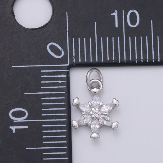 925 Sterling Silver Diamond Snowflake Charm, Winter Charm Silver Snow Charm for Necklace Bracelet Earring, Christmas Charm SL-172 - DLUXCA