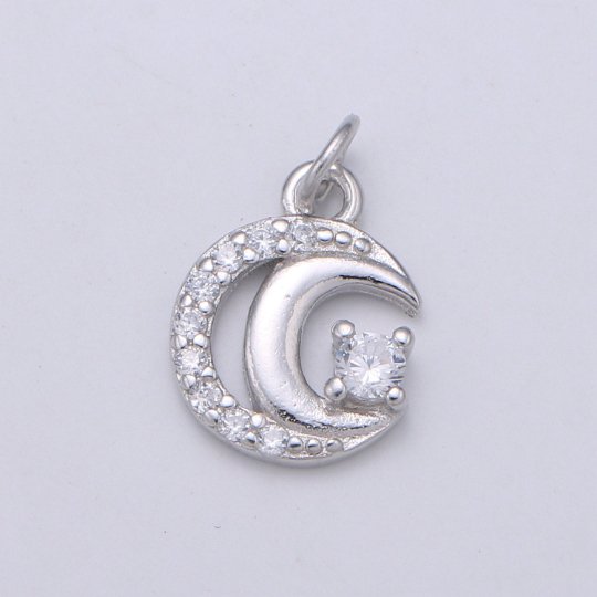925 Sterling Silver Diamond Star and Moon Charm, Galaxy Charm Silver Star Charm for Necklace Bracelet Earring, Luna Charm, SL-HJ-163 - DLUXCA