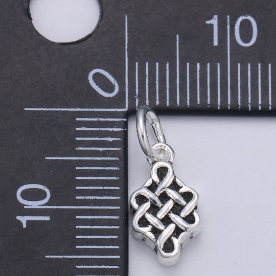 925 Sterling Silver Diamond Weave Charm, Pattern Charm Silver Weave Charm for Necklace Bracelet Earring, Knitting Charm SL-111 - DLUXCA