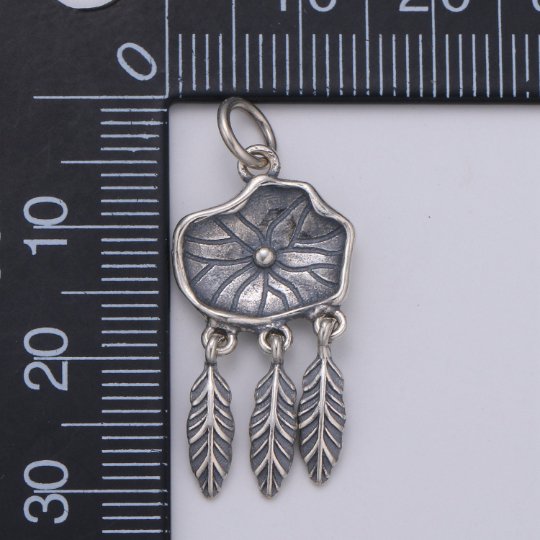 925 Sterling Silver Dream Catcher Charm, Indian Charm Silver Dream Charm for Necklace Bracelet Earring, Flower Dearm Catcher Charm SL-187 - DLUXCA